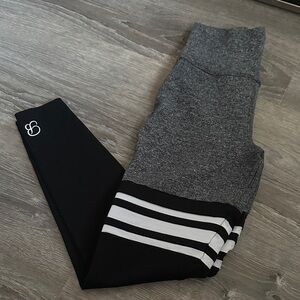 Bombshell Sportswear Women’s Gray & Black High-Waist Leggings with White Stripes